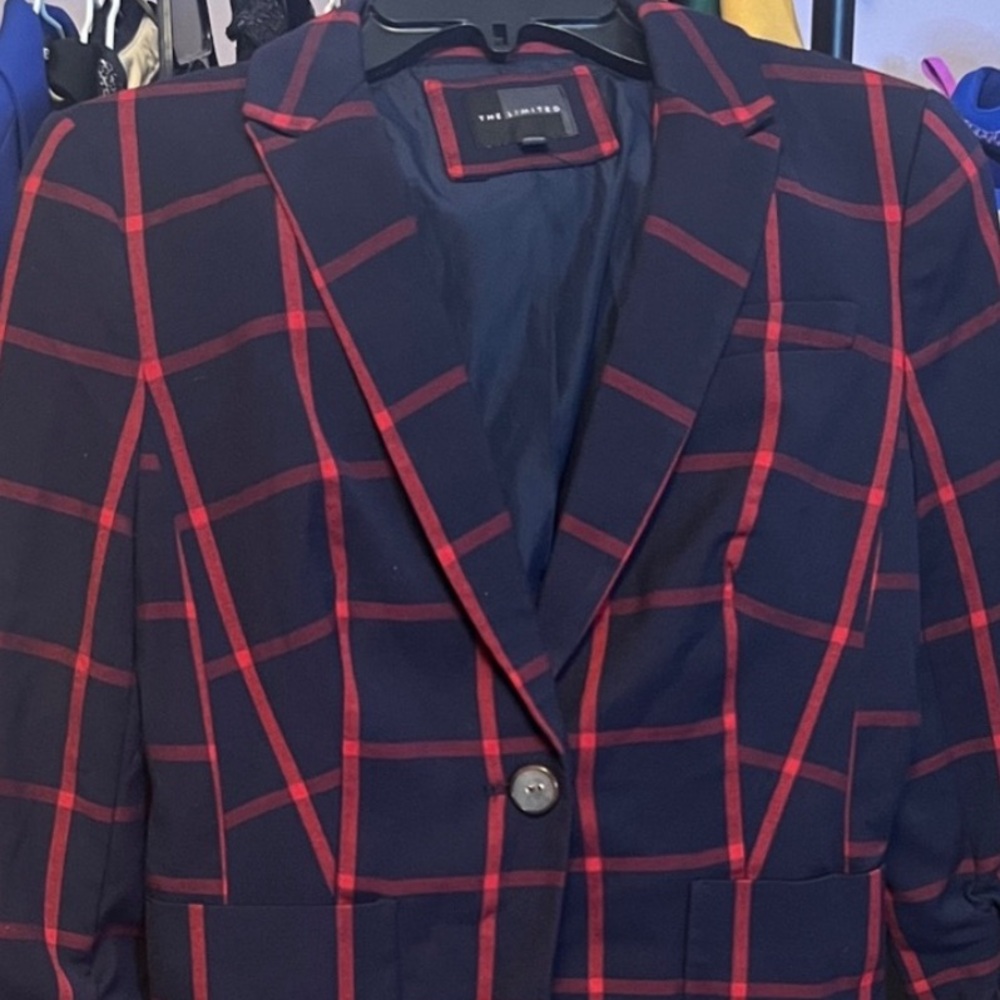 NWOT The Limited Navy and Red Checkered Blazer - Picture 4 of 6